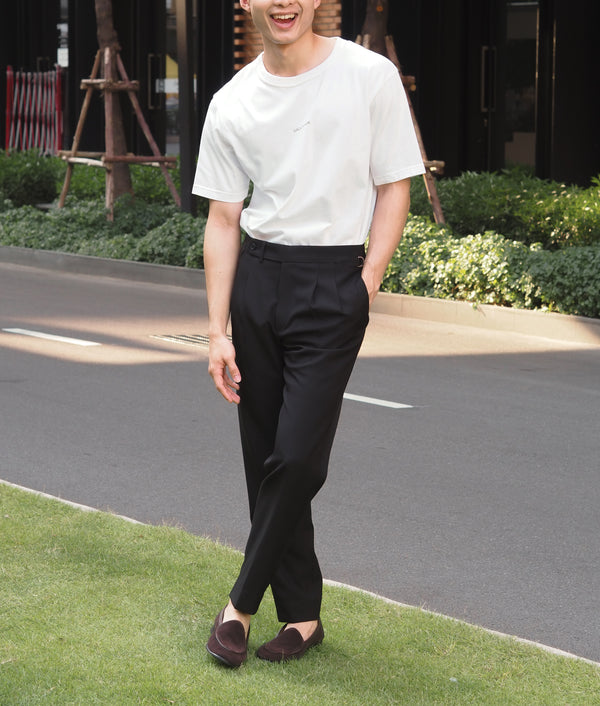 Black rafeal pleated belt trousers