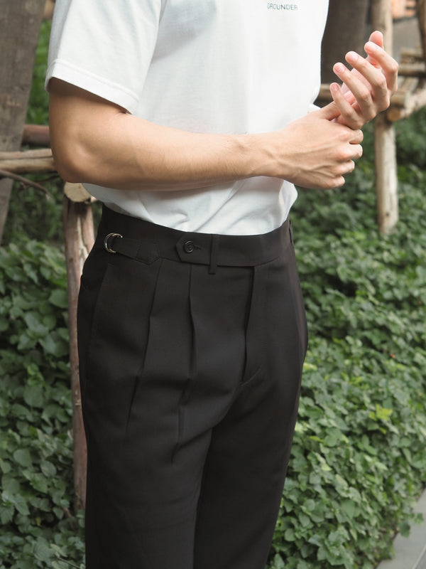 Black rafeal pleated belt trousers
