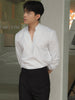 White - stand V neck collar shirt