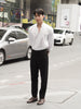 White - stand V neck collar shirt