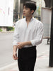 White - stand V neck collar shirt