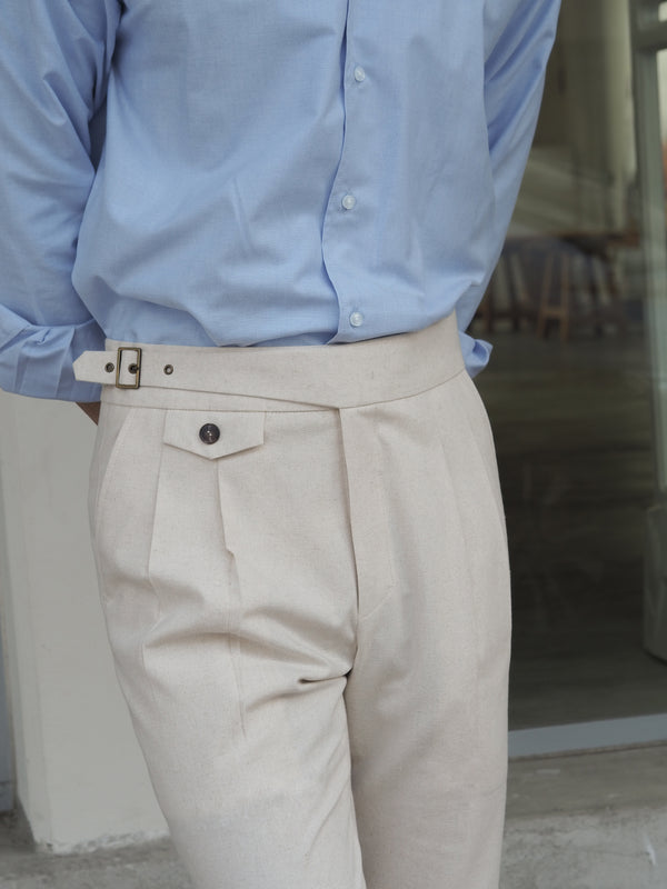 Beige linen Homme pleated trousers