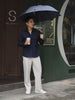 Navy - triangle polo collar shirt