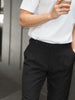 Black jersey double belts trousers