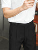 Black jersey double belts trousers