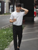 Black jersey double belts trousers