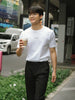 Black jersey double belts trousers