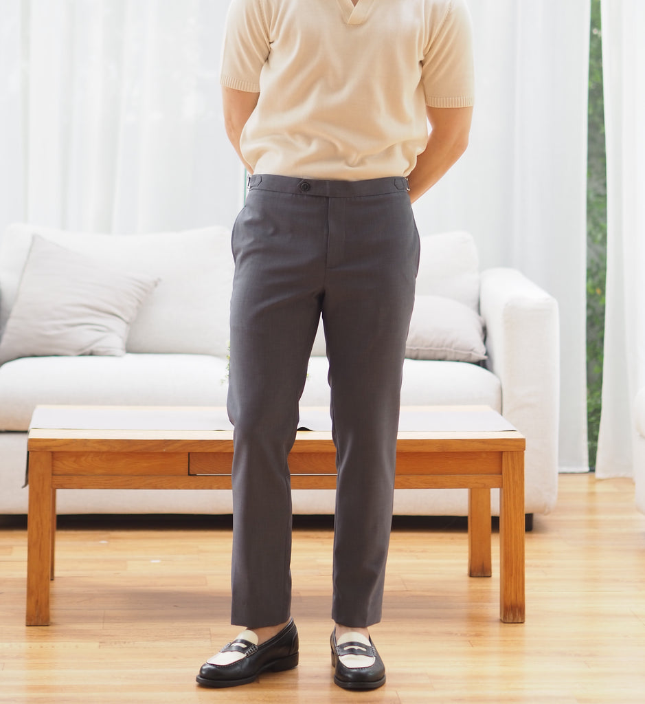 Grey double belt trousers
