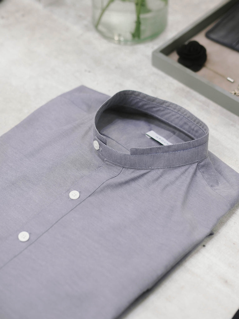 Grey stashing stand collar shirt