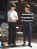 Black stripe crepe high waist trouser