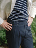 Navy with frankie pleated trousers