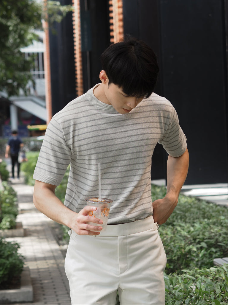 Light grey stripe round knitwear