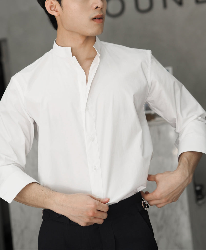 White stand collar shirt
