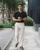 Beige - Pleated belt trousers