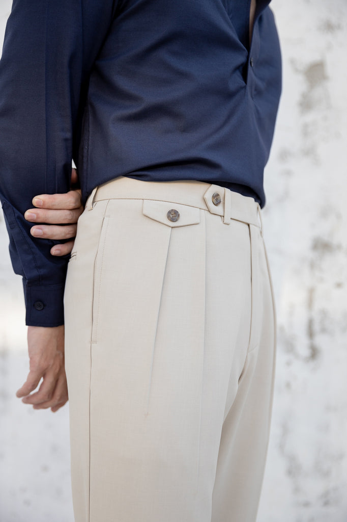 Beige - Jayson double pleat trousers