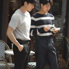 Black stripe crepe high waist trouser