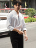 White - stand V neck collar shirt