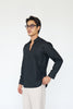 Black - stand V neck collar shirt