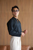 Black - stand V neck collar shirt