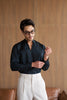 Black - stand V neck collar shirt