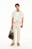 Beige sand elastic pleated trousers