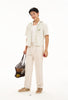 Beige sand elastic pleated trousers