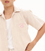 Latte Embroidered striped Boxy short sleeve shirt
