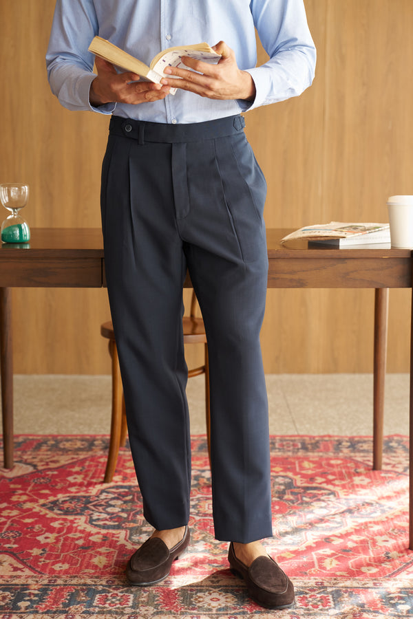 Navy - casey pleated trousers