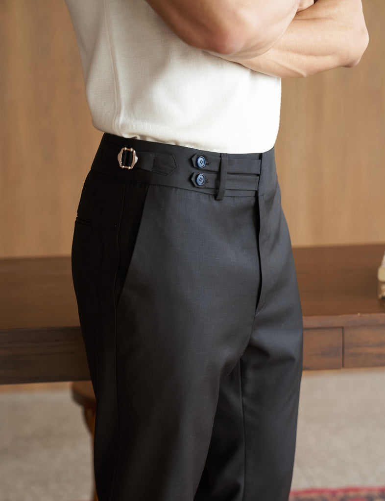 Black - Melton double belts trousers