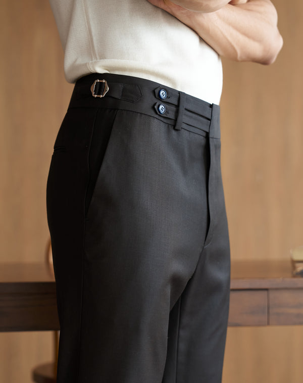 Black - Melton double belts trousers