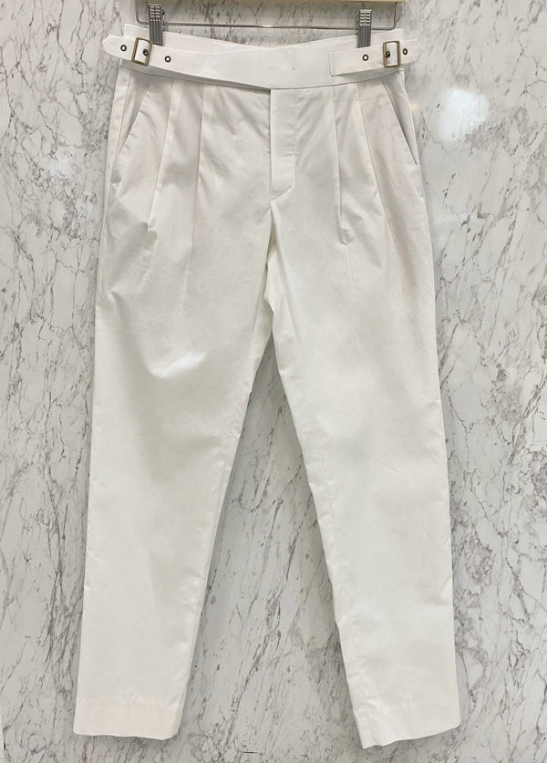 White - harris with pleated belt waist