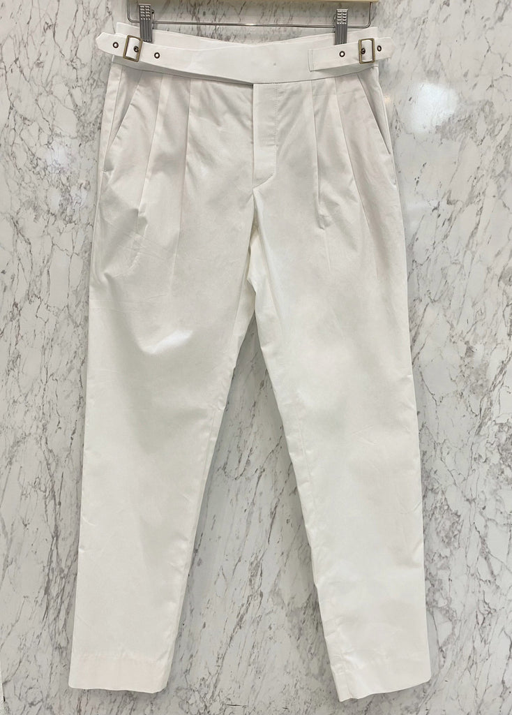 White - harris with pleated belt waist