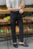 Black stripe crepe high waist trouser