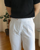 White linen double pleated trousers