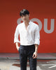 White stand collar shirt