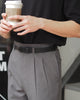 Grey - plain double pleated trousers