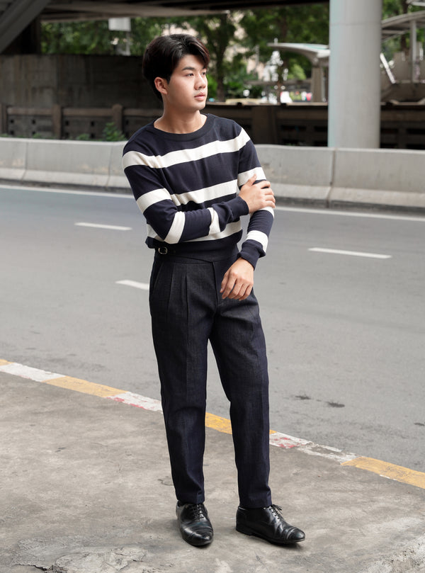 Denim crepe high waist trouser