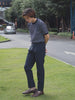 Navy with frankie pleated trousers