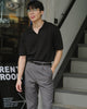 Grey - plain double pleated trousers