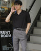 Grey - plain double pleated trousers