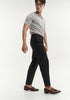 Black stripe belt waist side button trousers with pleated
