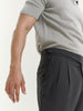 Black stripe belt waist side button trousers with pleated