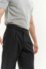 Black stripe belt waist side button trousers with pleated