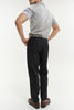 Black stripe belt waist side button trousers with pleated