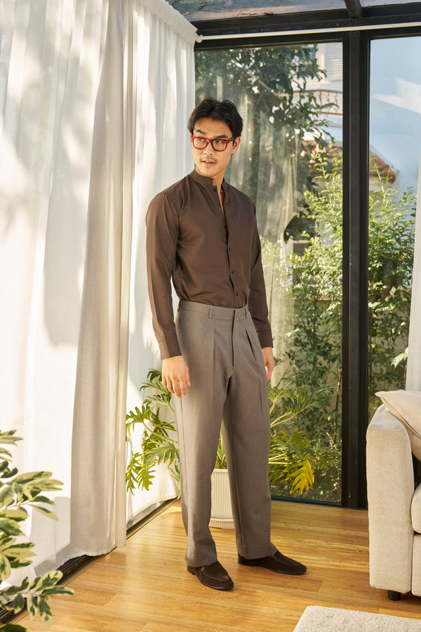 Dark choco stand collar shirt