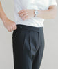 Black stripe belt waist side button trousers with pleated