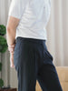 Black stripe belt waist side button trousers with pleated