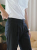 Black stripe belt waist side button trousers with pleated