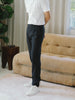 Black stripe belt waist side button trousers with pleated