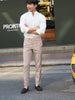 Latte double belt trousers